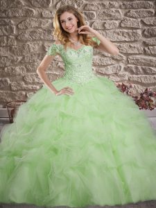 Top Selling Tulle Lace Up 15th Birthday Dress Sleeveless Sweep Train Lace and Pick Ups