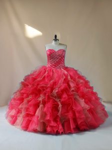 Luxurious Multi-color Organza Lace Up Quinceanera Gowns Sleeveless Floor Length Beading and Ruffles