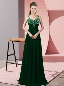 Dark Green Zipper Prom Party Dress Beading Sleeveless Floor Length