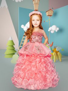 Discount Scoop Sleeveless Organza Little Girls Pageant Dress Beading and Ruffles Lace Up