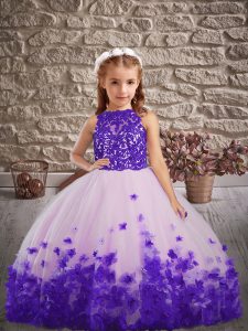 Excellent Lace and Appliques Kids Formal Wear Multi-color Backless Sleeveless Floor Length