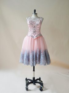 Low Price Mini Length Baby Pink Evening Dress Scoop Sleeveless Lace Up