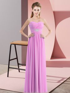 Lilac Chiffon Zipper Sweetheart Sleeveless Floor Length Dress for Prom Beading