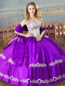 Fashion Purple Sleeveless Beading and Embroidery Floor Length Sweet 16 Dress