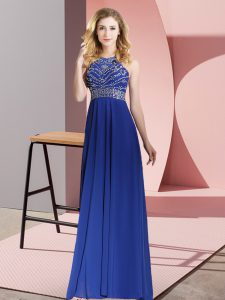 Custom Fit Royal Blue Sleeveless Floor Length Beading Backless Prom Dresses