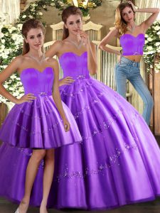 Artistic Purple Sweetheart Lace Up Beading Ball Gown Prom Dress Sleeveless