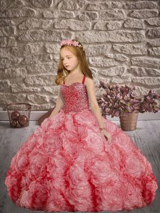 Watermelon Red Sleeveless Beading Lace Up Girls Pageant Dresses