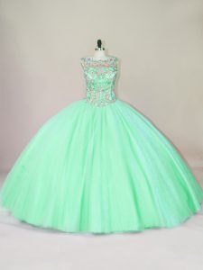 Vintage Floor Length Lace Up Sweet 16 Dresses Apple Green for Sweet 16 and Quinceanera with Beading