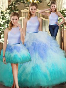 Multi-color Tulle Backless Quinceanera Dress Sleeveless Floor Length Ruffles