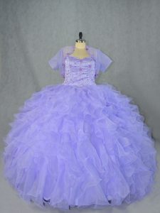 Adorable Lavender Ball Gowns Beading and Ruffles Quinceanera Dresses Lace Up Organza Sleeveless Floor Length