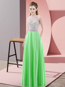 Adorable Floor Length Backless Evening Dress Green for Prom and Party with Beading