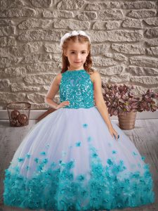 Affordable Tulle Sleeveless Floor Length Little Girl Pageant Gowns and Lace and Appliques