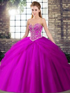 Glorious Tulle Sleeveless Quinceanera Dress Brush Train and Beading and Pick Ups