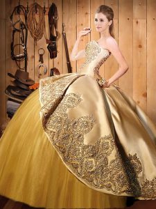 Sophisticated Satin and Tulle Sweetheart Sleeveless Brush Train Lace Up Beading and Embroidery Ball Gown Prom Dress in G