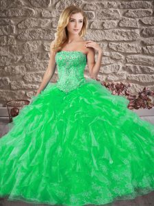 Luxurious Green Quinceanera Gowns Military Ball and Sweet 16 and Quinceanera with Beading and Ruffles Sweetheart Sleevel