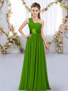 Glamorous Green Chiffon Lace Up Bridesmaid Dresses Sleeveless Floor Length Belt