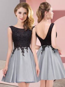 Grey Sleeveless Mini Length Lace Zipper Wedding Party Dress