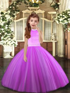 Floor Length Lilac Child Pageant Dress Tulle Sleeveless Beading