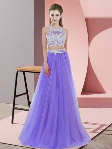 Halter Top Sleeveless Zipper Wedding Guest Dresses Lavender Tulle