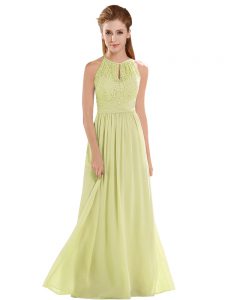 Custom Design Yellow Backless Hoco Dress Lace Sleeveless Floor Length