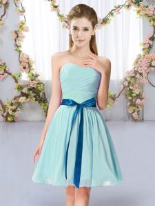 Mini Length Aqua Blue Bridesmaids Dress Sweetheart Sleeveless Lace Up