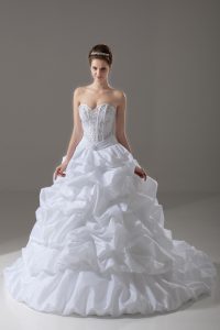 Sweet Beading and Pick Ups Bridal Gown White Lace Up Sleeveless Brush Train