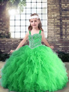 Cute Ball Gowns Beading Little Girl Pageant Dress Lace Up Tulle Sleeveless Floor Length