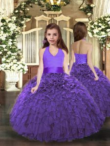 Ruffles Girls Pageant Dresses Purple Lace Up Sleeveless Floor Length