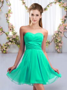 Edgy Turquoise Sleeveless Mini Length Ruching Lace Up Bridesmaid Dresses