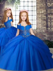 Elegant Royal Blue Lace Up Straps Beading Little Girl Pageant Dress Chiffon Sleeveless