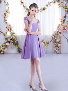 Custom Made A-line Bridesmaid Gown Lavender Straps Chiffon Cap Sleeves Mini Length Zipper