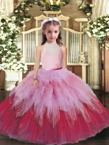 Multi-color Backless High-neck Ruffles Girls Pageant Dresses Tulle Sleeveless