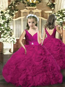 Fabric With Rolling Flowers Sleeveless Floor Length Little Girl Pageant Dress and Beading