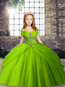 Straps Sleeveless Lace Up Child Pageant Dress Tulle