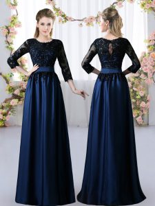 Floor Length Empire 3 4 Length Sleeve Navy Blue Wedding Guest Dresses Zipper
