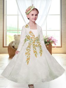 Custom Fit Lace Straps Sleeveless Zipper Embroidery Flower Girl Dresses for Less in White