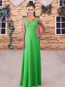 High Class Column/Sheath Bridesmaid Dresses Green V-neck Chiffon Sleeveless Floor Length Lace Up
