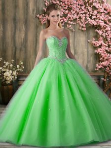 Enchanting Ball Gowns Sweetheart Sleeveless Tulle Floor Length Lace Up Beading Quinceanera Gown