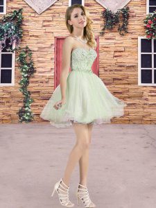Mini Length Yellow Green Bridesmaid Dresses Sweetheart Sleeveless Lace Up
