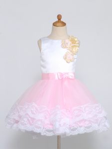Scoop Sleeveless Zipper Flower Girl Dresses for Less Pink And White Tulle