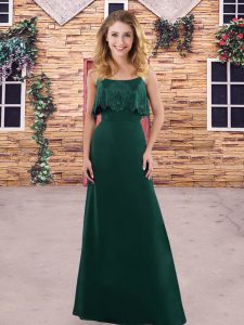 Excellent Dark Green Spaghetti Straps Zipper Lace Bridesmaids Dress Sleeveless
