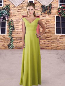 New Arrival Olive Green Column/Sheath Ruching Dama Dress Lace Up Chiffon Sleeveless Floor Length