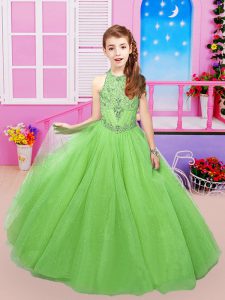 Sleeveless Sweep Train Lace Up Beading Girls Pageant Dresses