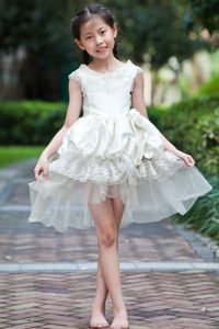 White Scoop Mini-length Taffeta and Organza Dresses for Teens