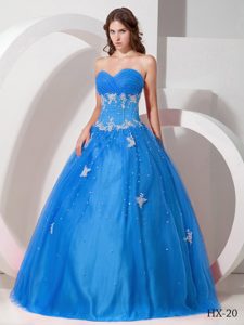 Inexpensive Sweetheart Tulle Sweet 15 Dress with Appliques and Beading