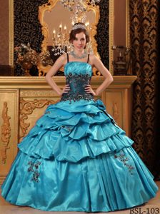 Custom Made Aqua Blue Ball Gown Straps Sweet 16 Dresses in Taffeta