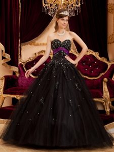 Black Sweetheart Cheap Tulle Dresses for Quinceanera with Appliques