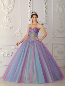 Muti-Color Ball Gown Sweetheart Beaded Quinces Gown in Tulle on Sale