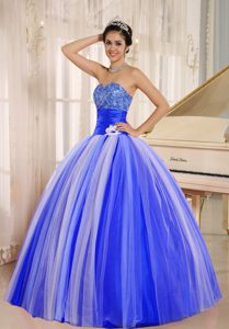 Pretty Sweetheart Tulle Sweet Sixteen Dresses with Lace Up Back in Blue and White