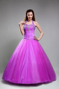 Beautiful Halter Top Quinceanera Dresses in Tulle with Beading in Green
